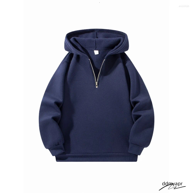 Cotton Men's Hoodies Half Zipper Hooded Solid Color Long Sleeve Sweatshirts Autumn Loose Sport Warm Sweats Ddmydec Fashion Casual Pullover