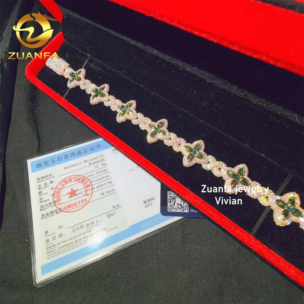 Factory Price Moissanite Hip Hop Jewelry Luxury 9K Real Gold Iced Out VVS Moissanite Diamond Cuban Link Bracelet