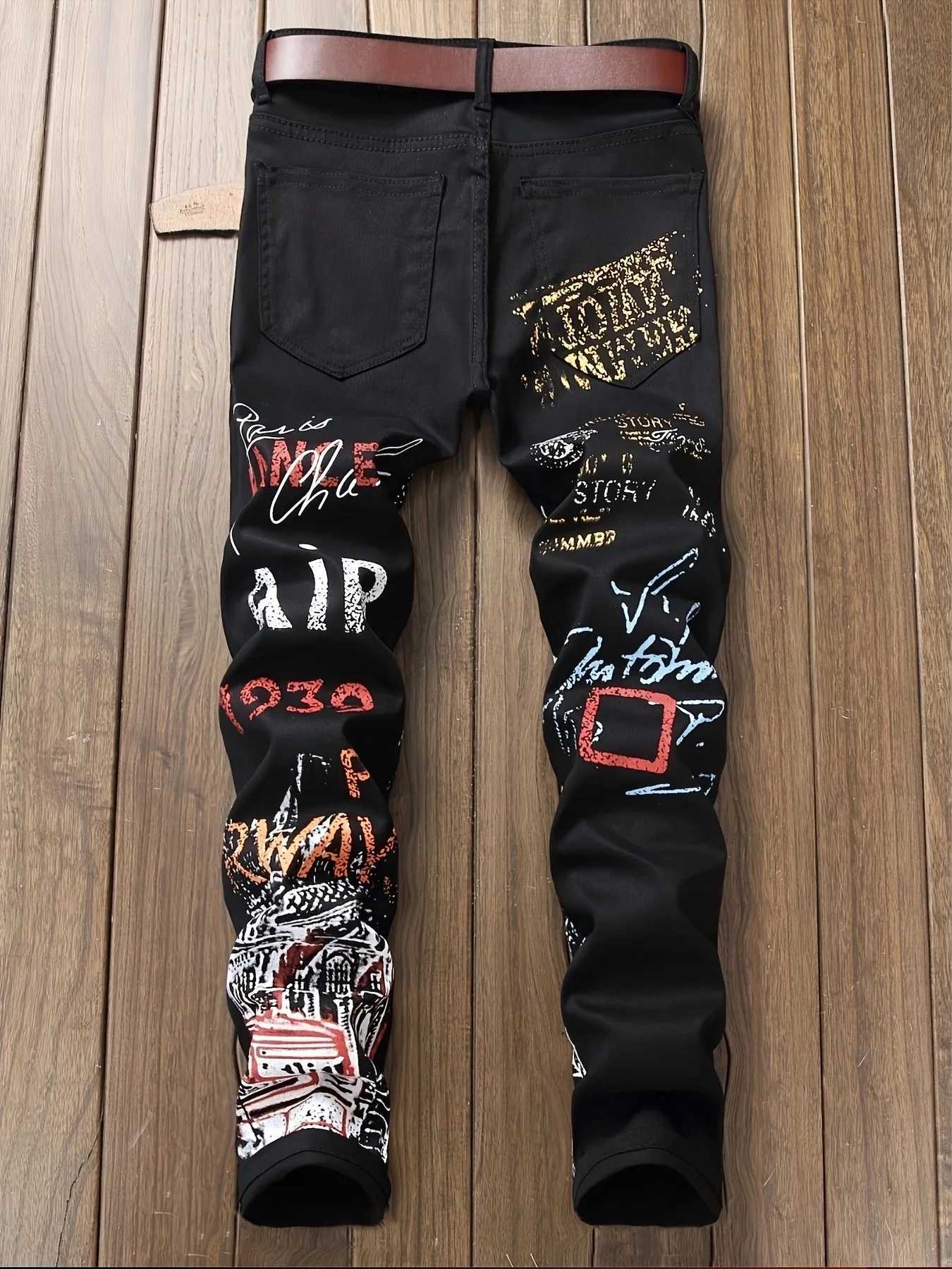 Inspired mens ripped jeans fashion slim and chapter stitching fashion street jeans fashion cutting edge W250905