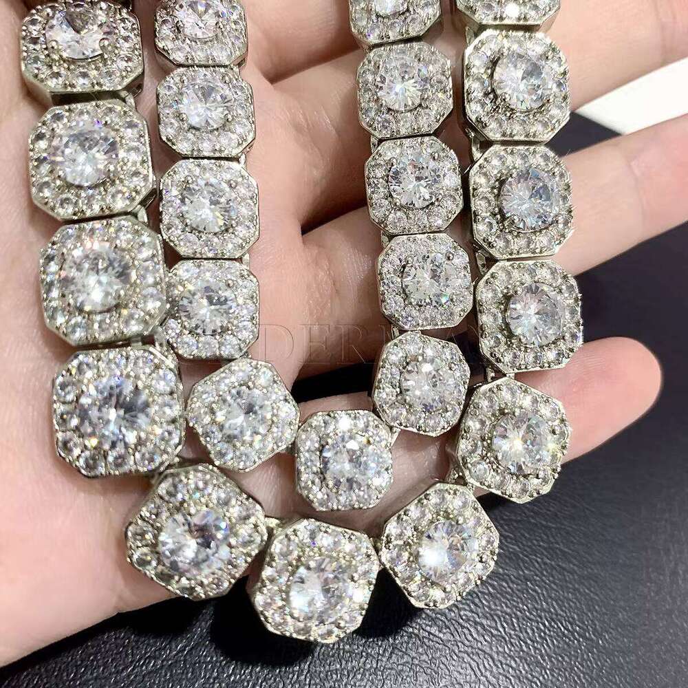 Hip Hop Jewelry 10mm 12mm Men's Cluster Square Tennis Necklace Pure Sier Iced Out Pyrope Chain
