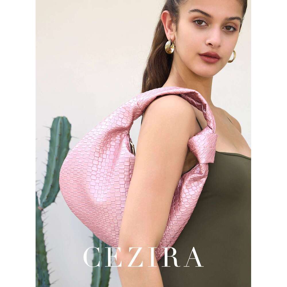 CEZIRA Women Classic Fashion Woven Emed Hobo Soft PU Vegan Leather Knotted Strap Small Top-Handle Shoulder Bag Casual Daily