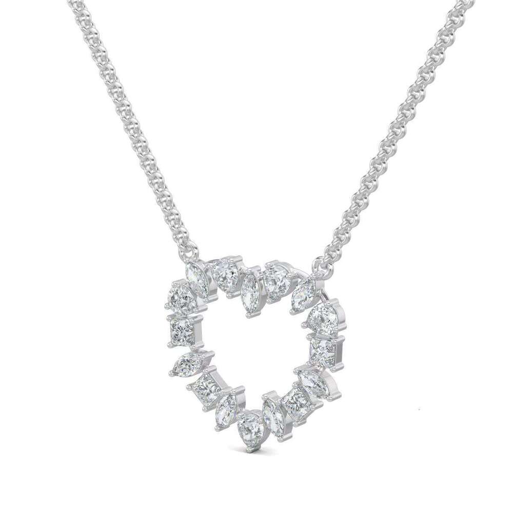moissanite Dia Necklace in 14Kt/t Fine Gold/sier Platinum With Link Chain Women's Wedding Party and Gifts
