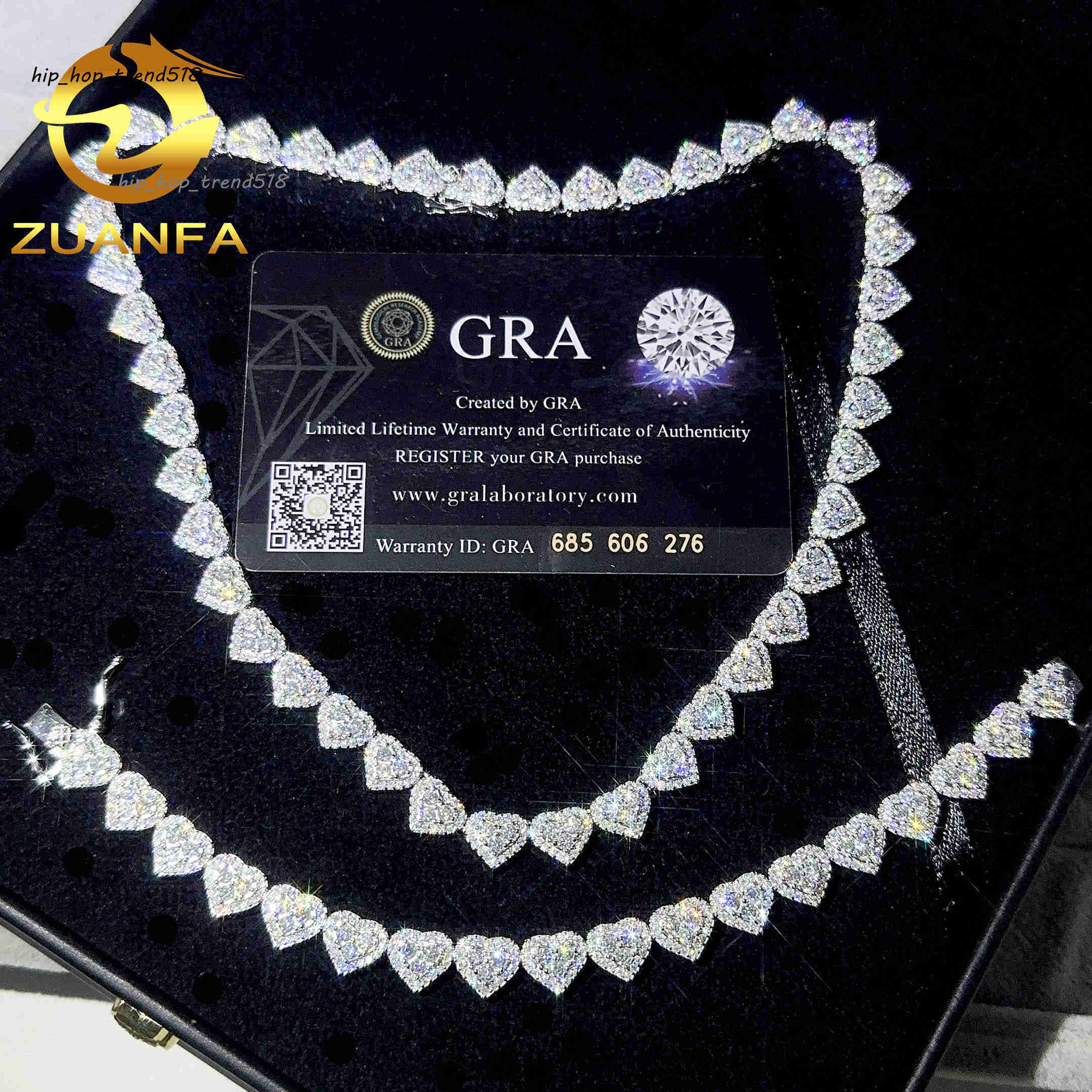 Hot Sale 925 Sterling Silver 8mm Moissanite Heart Design Women Men Fashion Hip Hop Iced Out Cuban Link Chain Bracelet Set