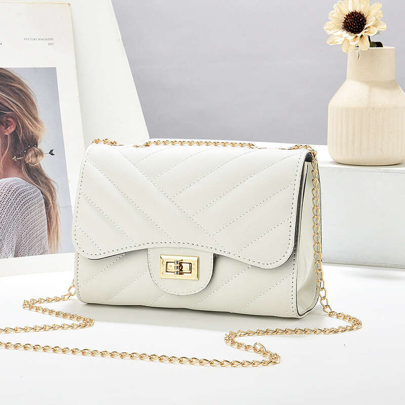 DHessentials Designer Chain Strap Crossbody Bag for Women 2024 Mini Purse with Embroidery Lock Closure PU Leather Shoulder Bag