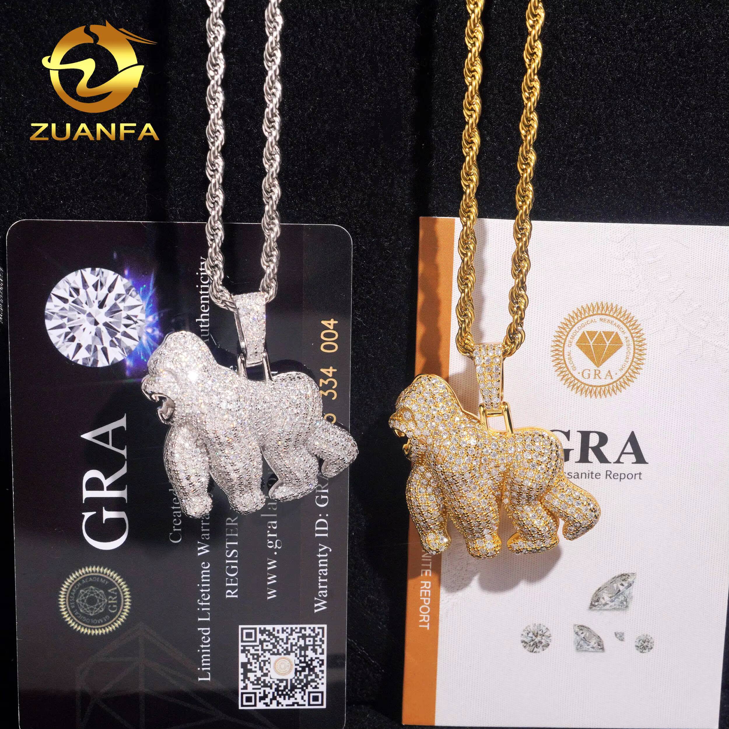 USA Local Stock Fast Shipping Gorilla Pendant 925 Silver Moissanite Pass Diamond Test Gold Plated Gorilla Charms Pendants