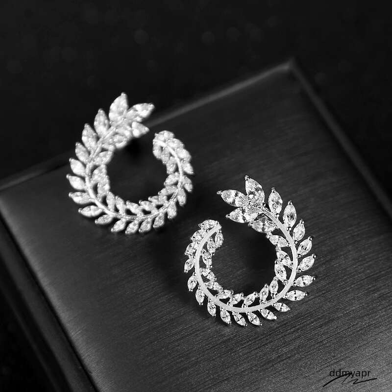 Dhcollections Fashion Leaf Wreath Earrings Women's Micro Inlaid Copper Horse Eye Zircon Jewelry Ddmydec Yiwu Ddmydec Ddmydec