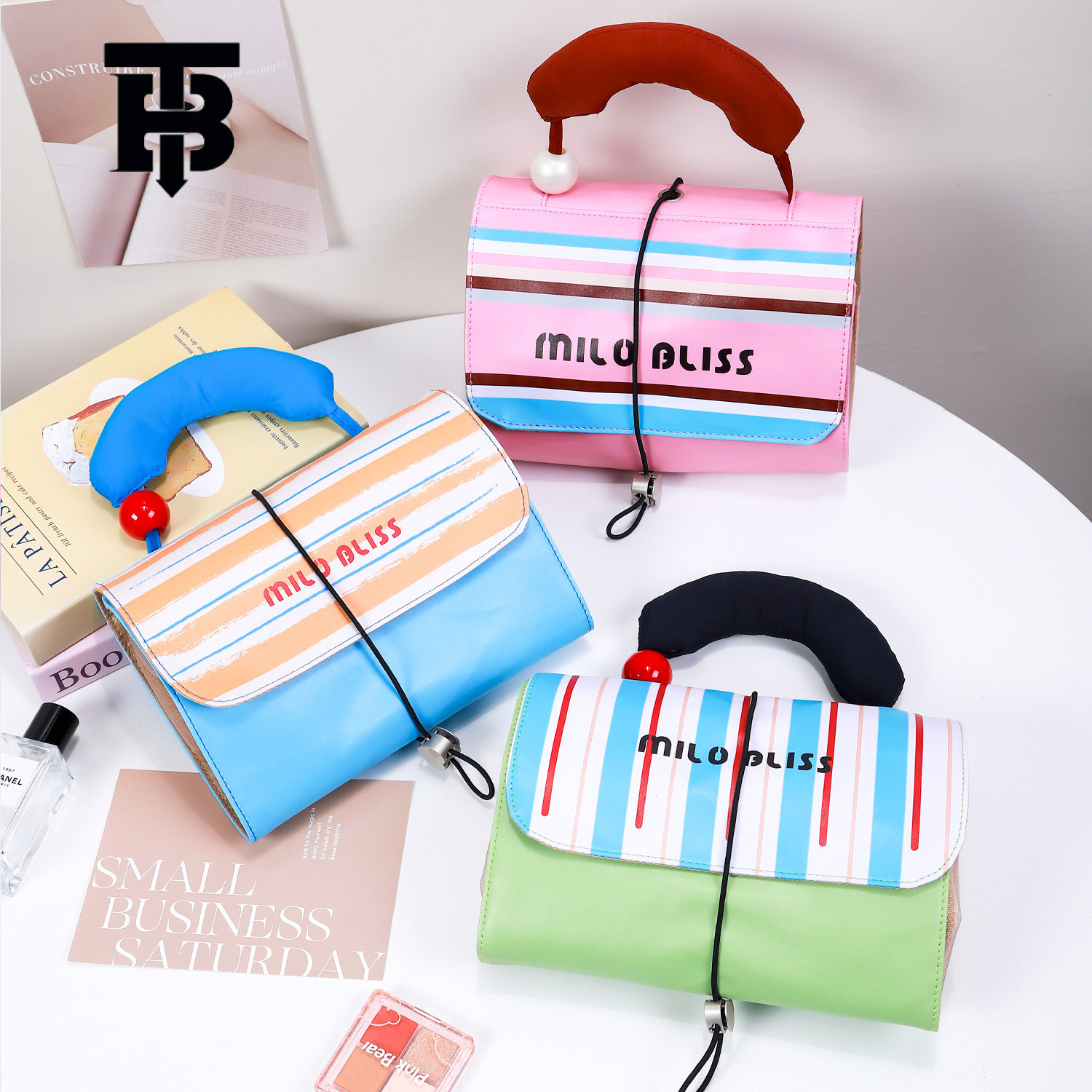 TB BHULAMTE Designer Bag New Luxury Bag Style Handheld Color-block Makeup Bag Large Capacity PU Leather Cosmetic Organizer Portable Travel Storage Toi