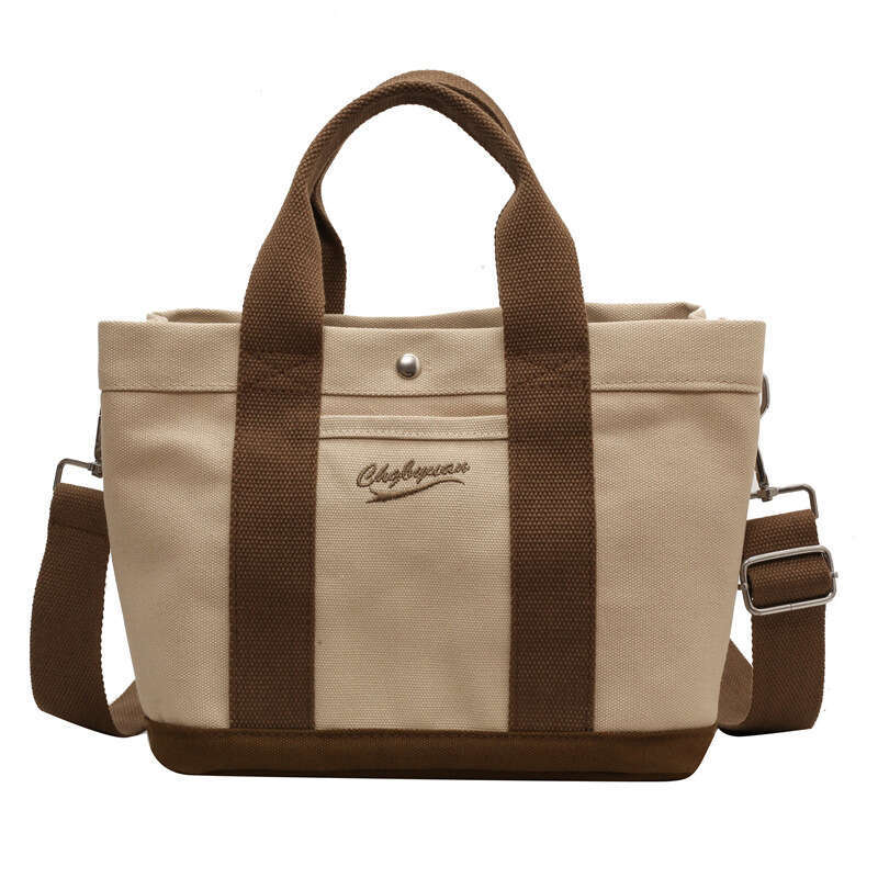 Canvas Layered with Letter Embroidery, Commuter Lunch Student Multi-layer Crossbody Bag, Mommy Bag