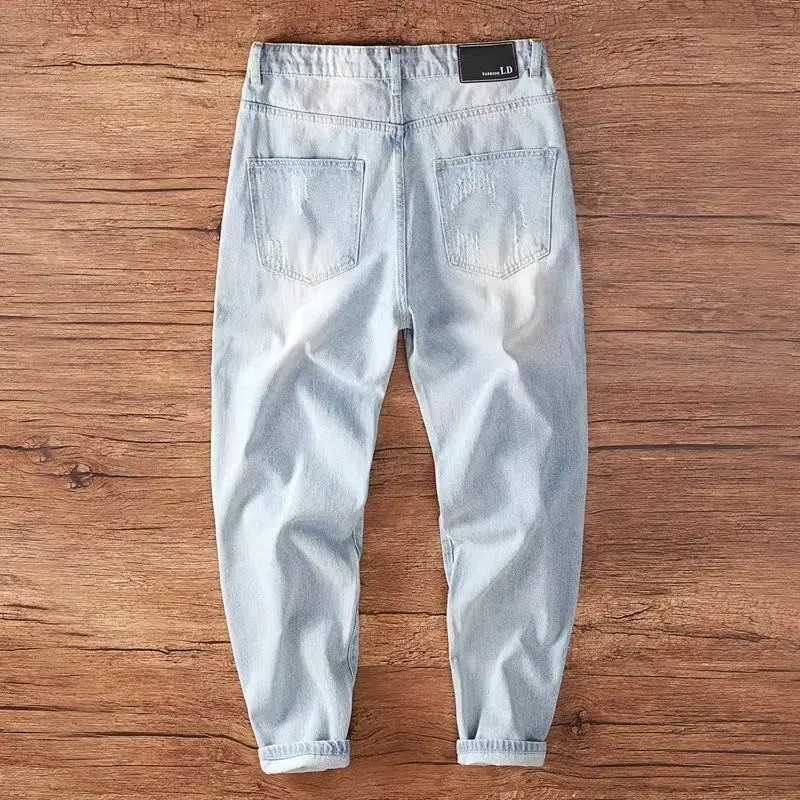 New Vintage Japanese Style Loose Slim Casual Pencil Pants Men Jeans Spring Autumn New Trend Lightweight Washed Cropped Trousers W250905