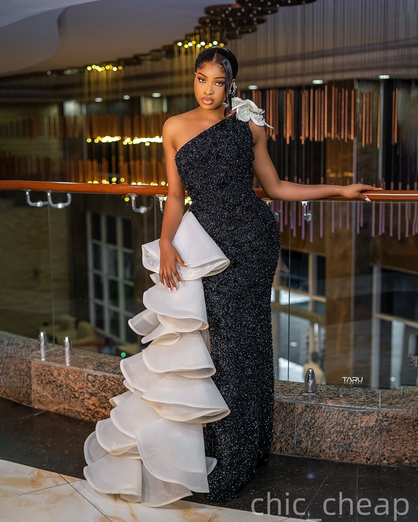Aso Ebi Black Sheath Prom Dresses 2025 One Shoulder Flower Lace Evening Formal Party Second Birthday Engagement Gowns Plus Size Dress For Special Occa