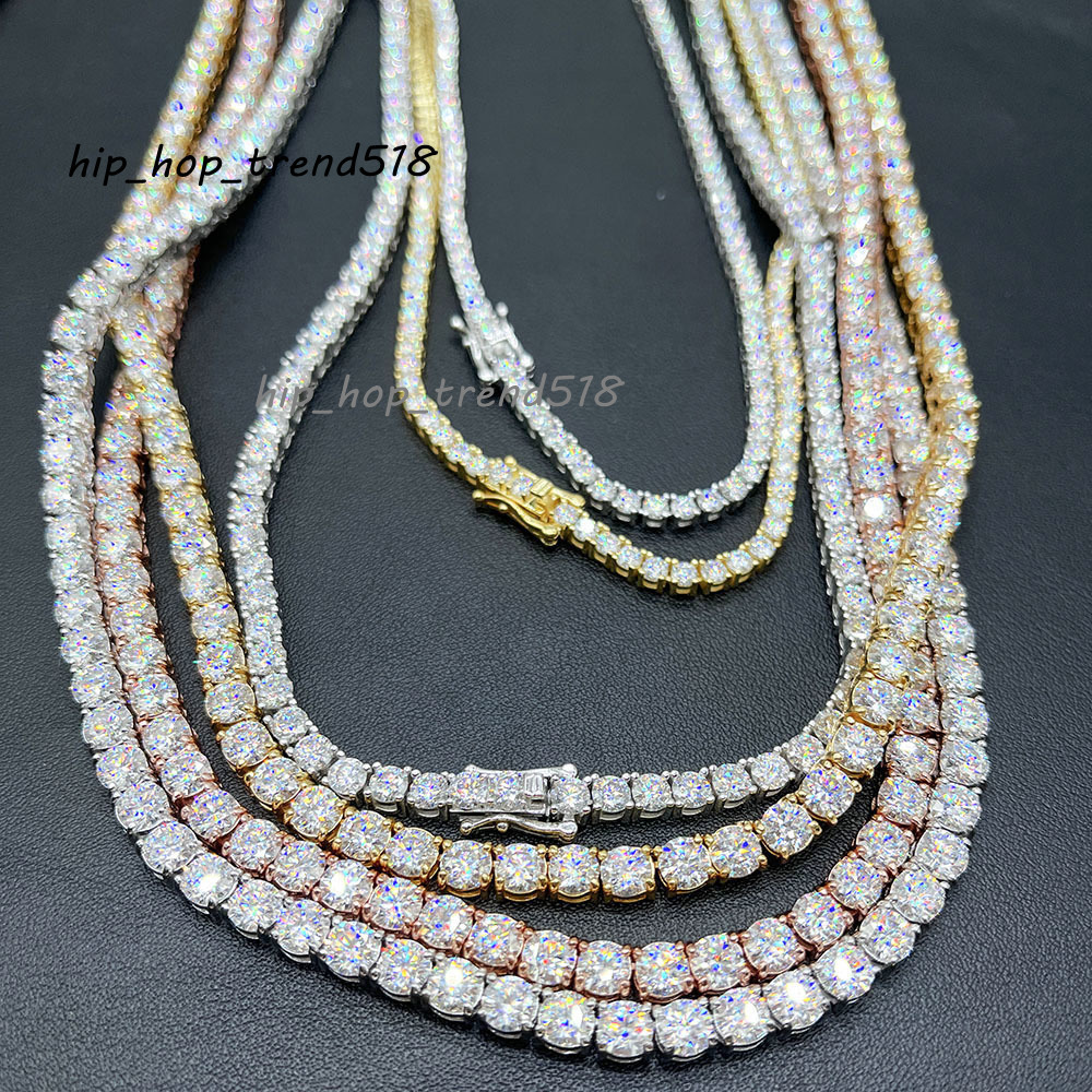 Hiphop Jewelry Pass Diamond Test 3mm5mm Wide 925 Silver Gold Plated Moissanite Diamond Tennis Necklacebracelet Chain