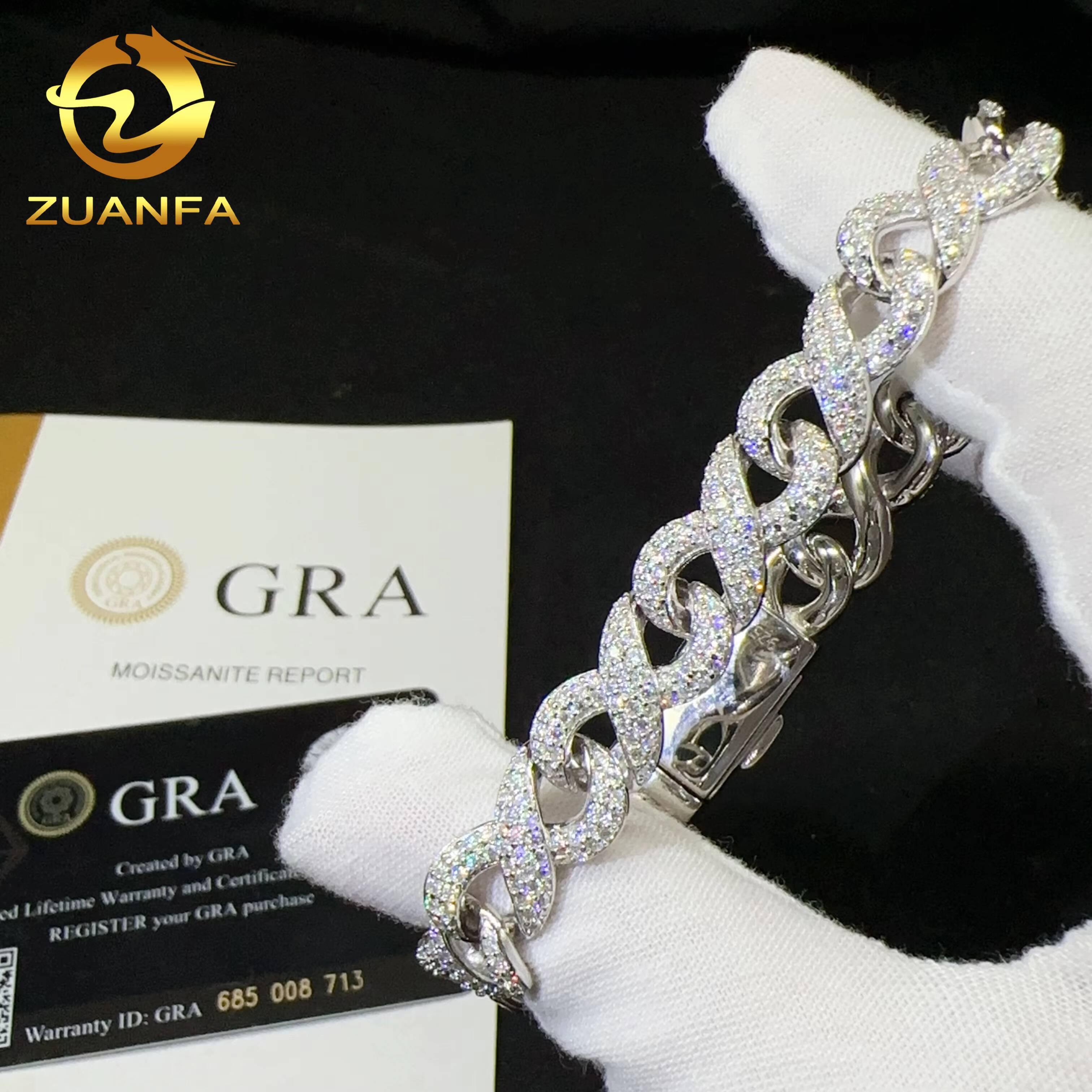 Fine Jewelry Sterling Silver 925 d Color Vvs Moissanite Hip Hop Iced Out Lab Diamond Jewelry Cuban Link Chain Bracelet Men