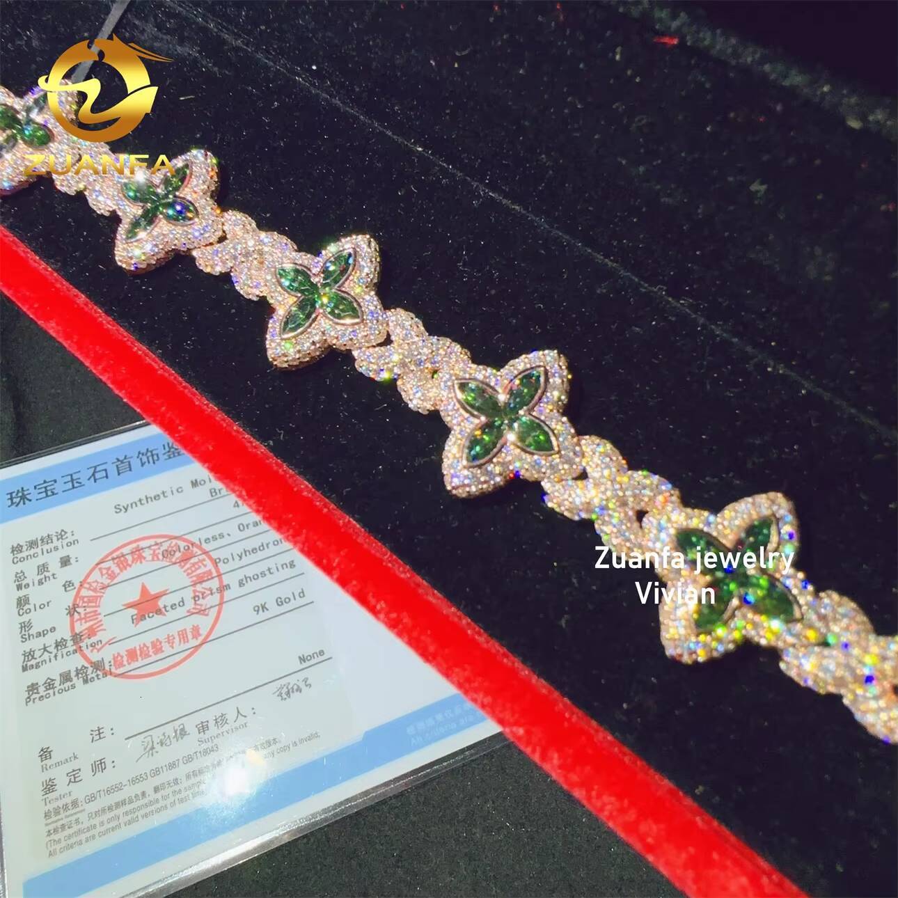 Factory Price Moissanite Hip Hop Jewelry Luxury 9K Real Gold Iced Out VVS Moissanite Diamond Cuban Link Bracelet