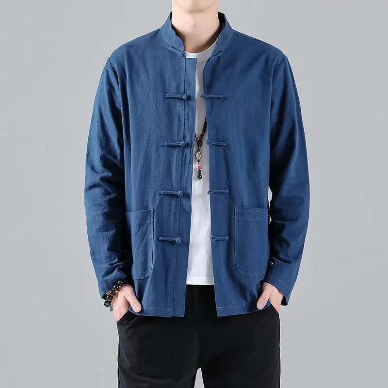 Chinese Style Mens Linen Shirt Spring and Autumn Chinese Loose Longsleeved Shirt Retro Style Tang Suit Top 250905