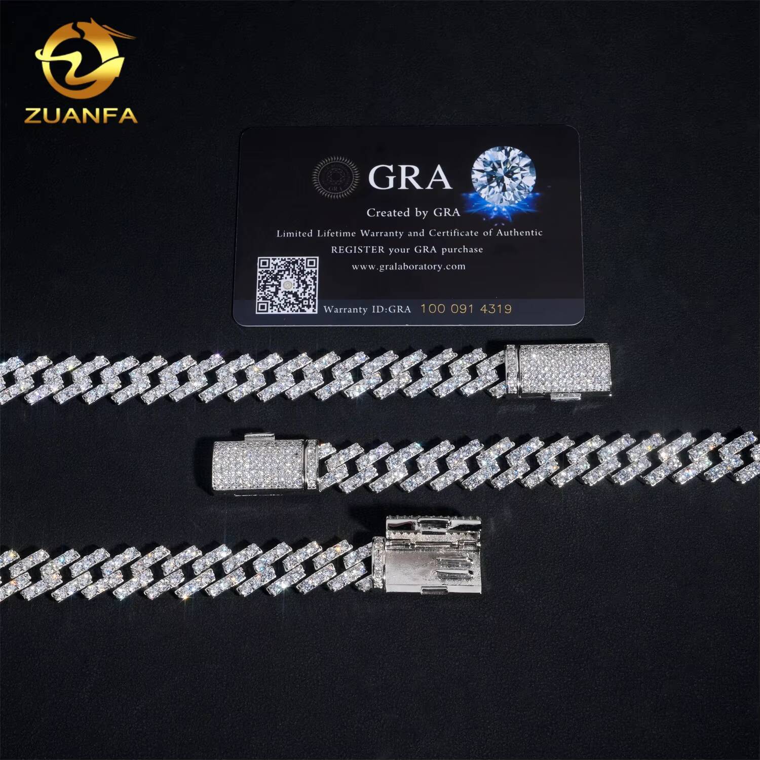 Iced Out Moissanite Chain Cuban 126mm 1Row 925 Silver Cuban Link Chain Moissanite Hip Hop Jewelry