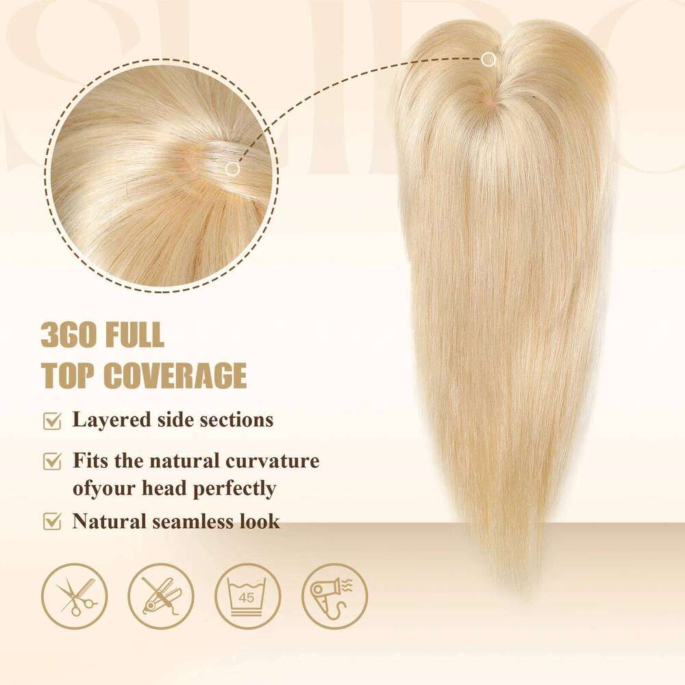 613# Blonde Human For Women Silk Base Clips In Toppers With Fringe 12 Inch Straight Piece for Thinning Hair