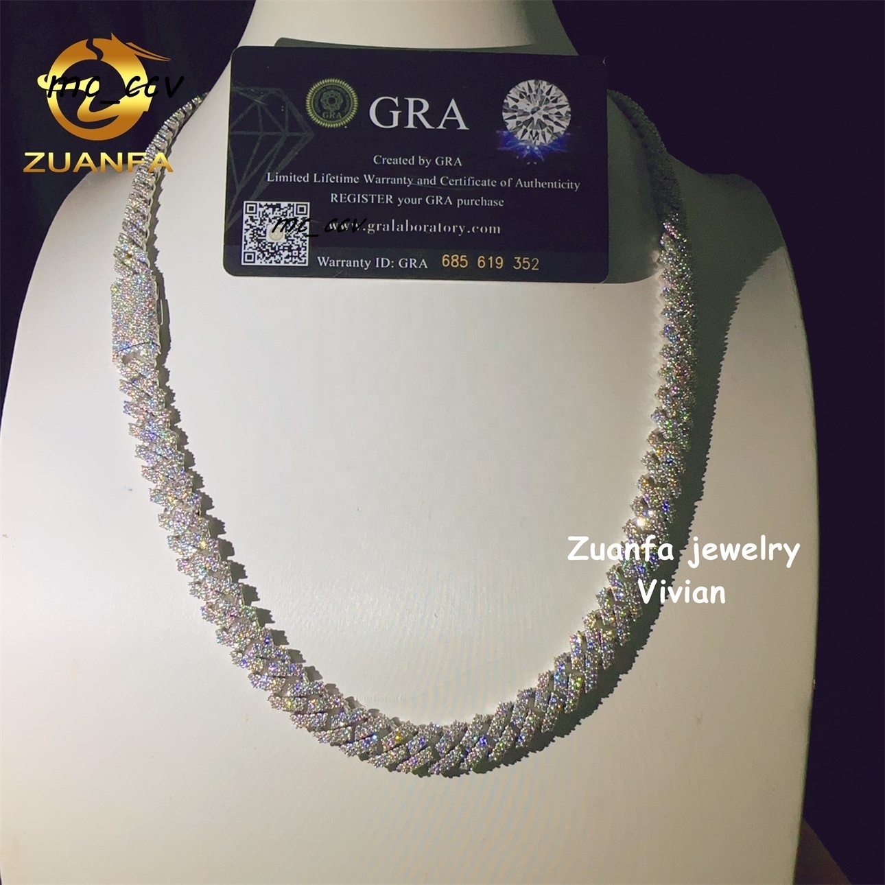 10mm Fashion Sterling Silver 925 VVS Moissanite Diamond Hip Hop Jewelry Iced Out Miami Cuban Link Chain Necklace