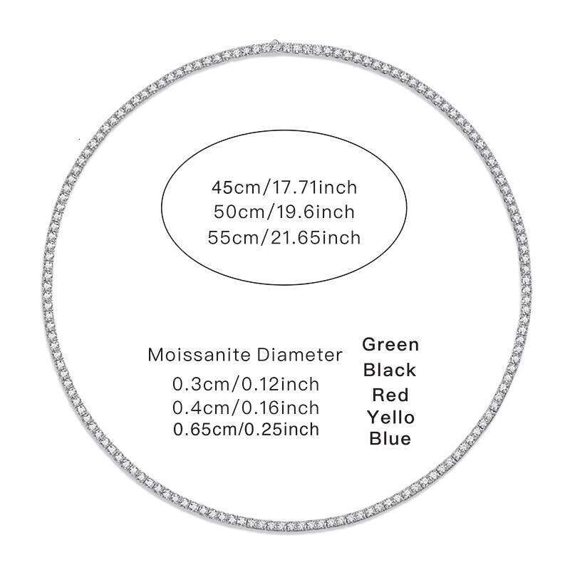 2.0mm~6.5mm Tennis Chain Sterling Sier Gold Plated Gift for Women Moissanite Necklace Jewelry