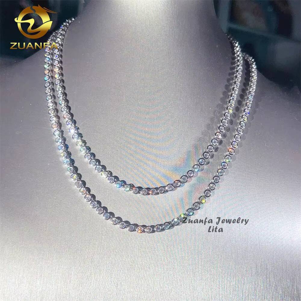 New Round Design 3mm Necklace Hip Hop 925 Sterling Silver Moissanite Bracelet Tennis Chain