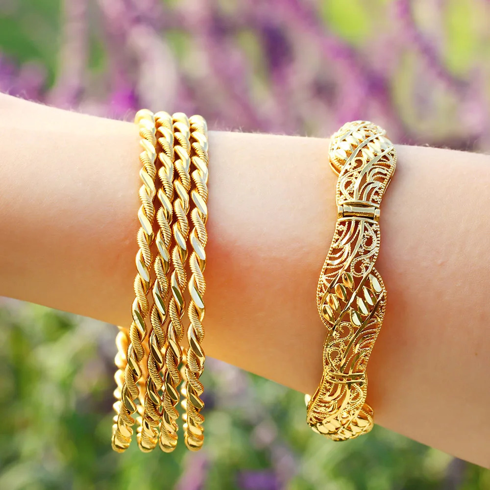 Wholesale 4pcsset Gold Color Jewelry Muslim Turkish Bangles Ethiopian African Women Dubai Bracelet Party Wedding Gifts 250905