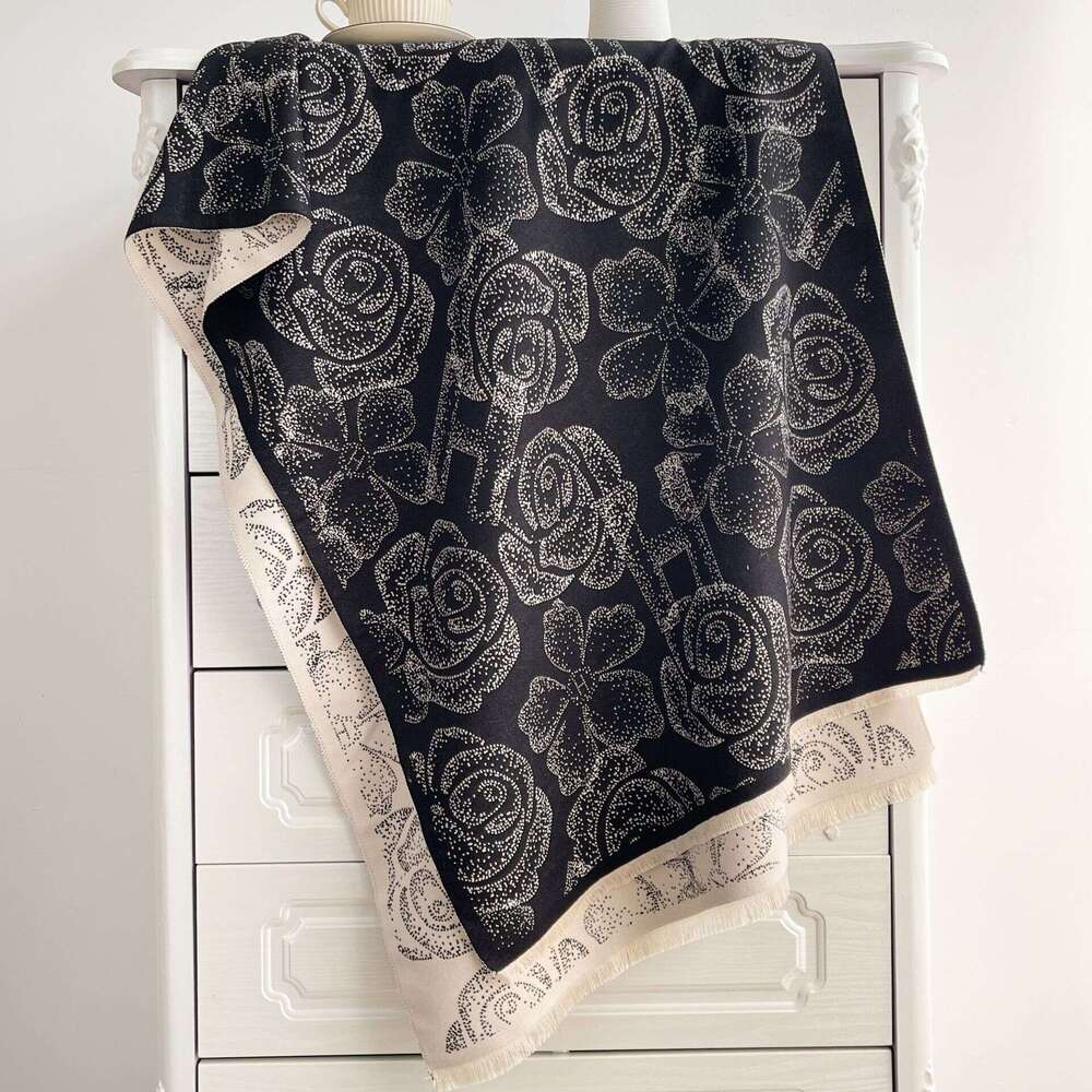 Scarf for Women Autumn Winter Imitation Cashmere Camellia Neck Warmer Versatile Fashion Double-Sided Thickened Couple's Warm Shawl