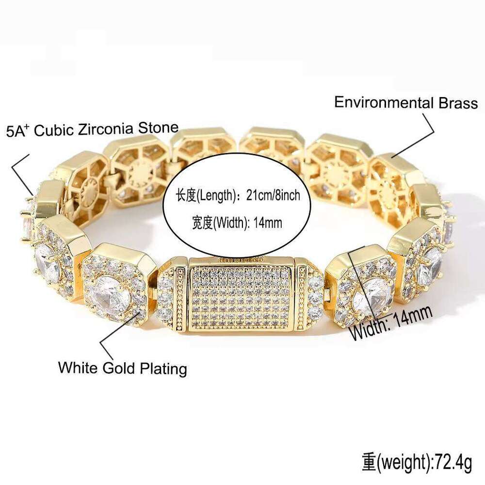 BES 13mm VVS Moissanite Baguette Design for Men Women Rapper Bracelet with Gold Rhodium Plating Jewelries