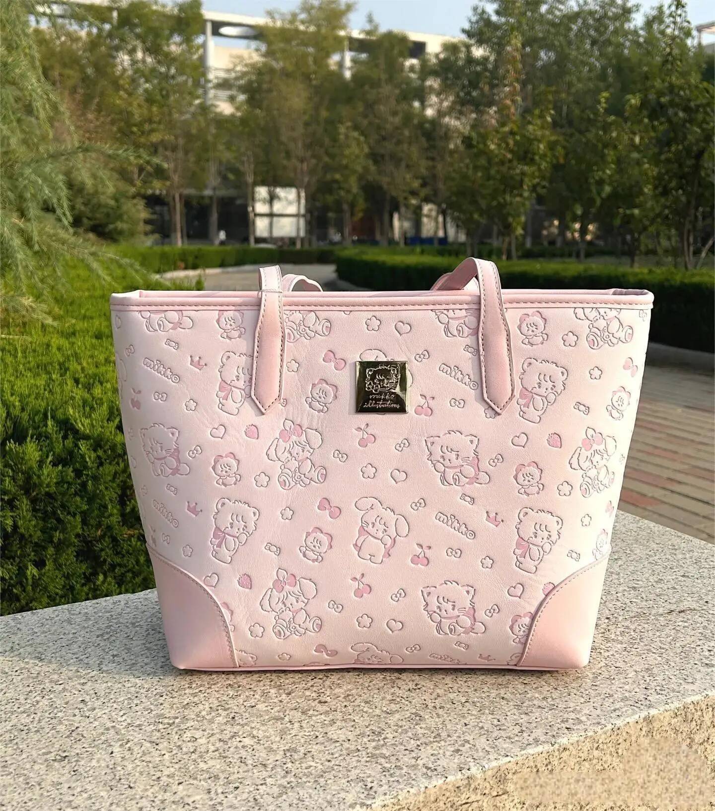 Sweet Cute Pink Tote Purse Womens Haruku Kawaii Print Leather Large Capacity Handbag Commuter Student Shoulder Bag Female high-quality