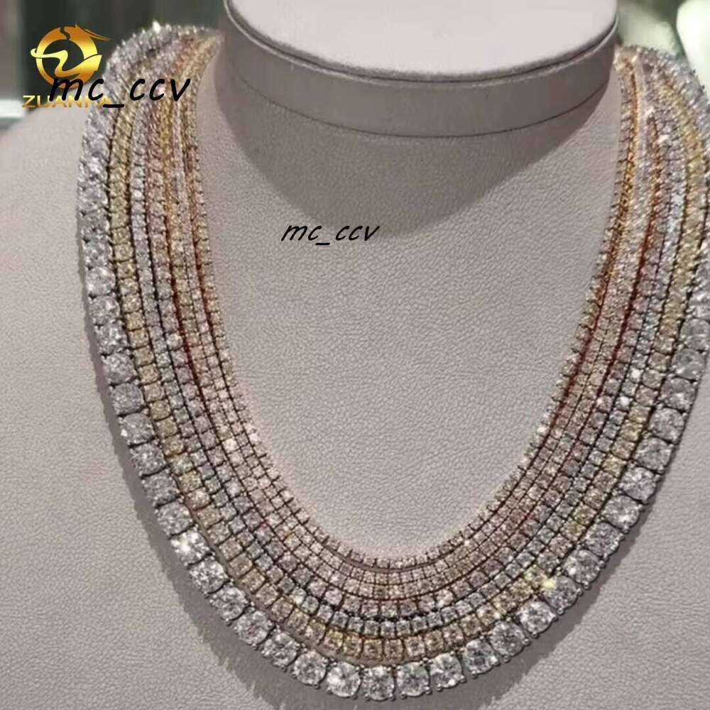 Top Sale S Sterling Sier 10K Real Solid Gold 3Mm Round Brilliant Cut Lab Grown Dia Tennis Chain Necklace