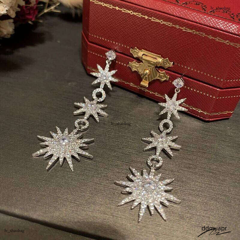 Suower Eight-Pointed Star Sweet S Sier Needle ddmyday Super Fairy Elegant Temperament Internet Celebrity Tassel Long Floral Earrings ddmyday ddmyday