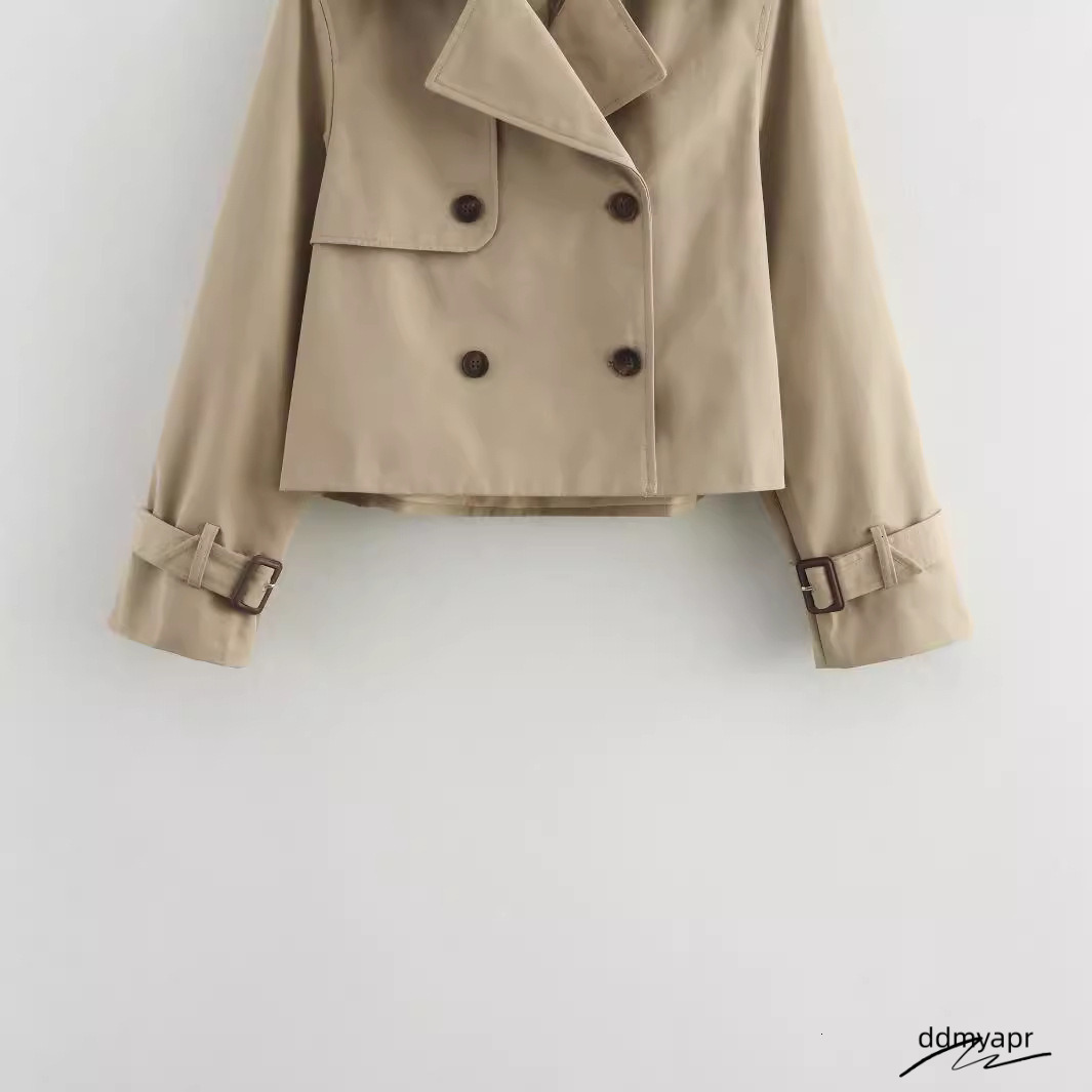 Spring Autumn Simple Short Trench Coat For ddmyday Women High-End Korean Style Double Breasted Lace-Up Windbreaker Jackets 240202 ddmyday ddmyday ddmy