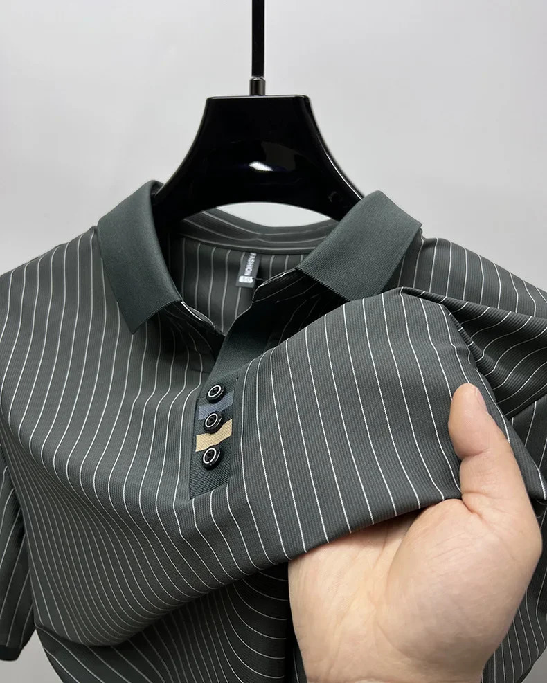 striped n mens short sleeve fashionable polo shirt summer cool and breathable casual lapel golf Tshirt 250905