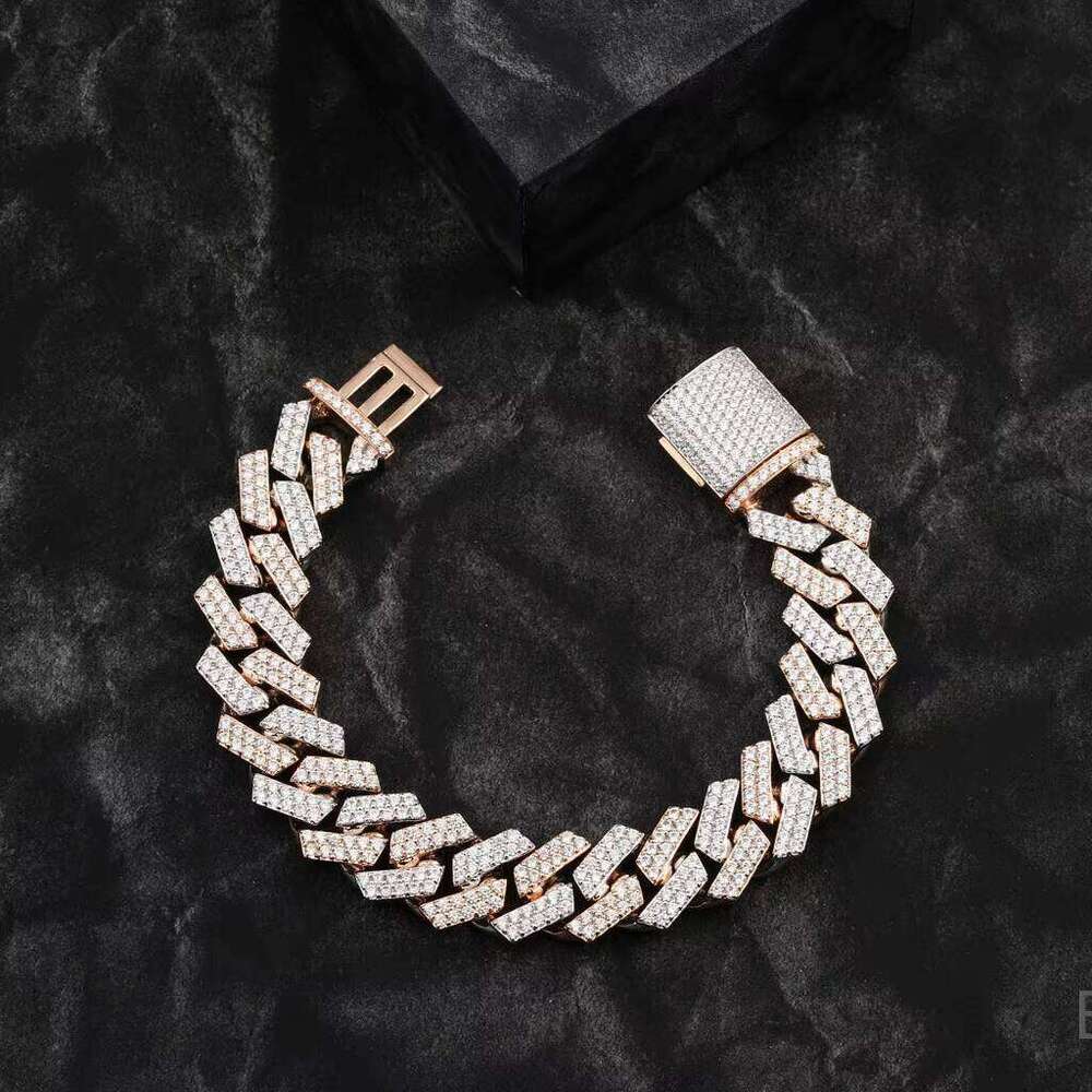 Two Row VVS Cuban Link Chain Bracelet New Design Iced Out Moissanite Jewelry Dia Main Stone for Gift From India