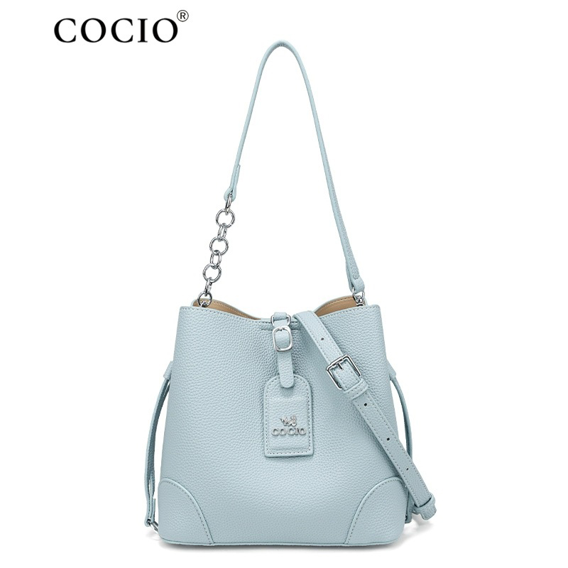 COCIO designer bag affordable luxury genuine leather bucket simple high-quality fashionable casual womens cross bag white blue