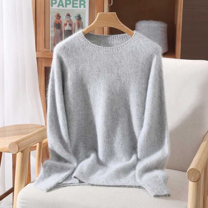 Basic Women 100 Mink Cashmere Sweater Solid Pullover Autumn Winter Long Fluff Brushing Cashmere Knitwear Raglan Sleeve Clothing Z250905