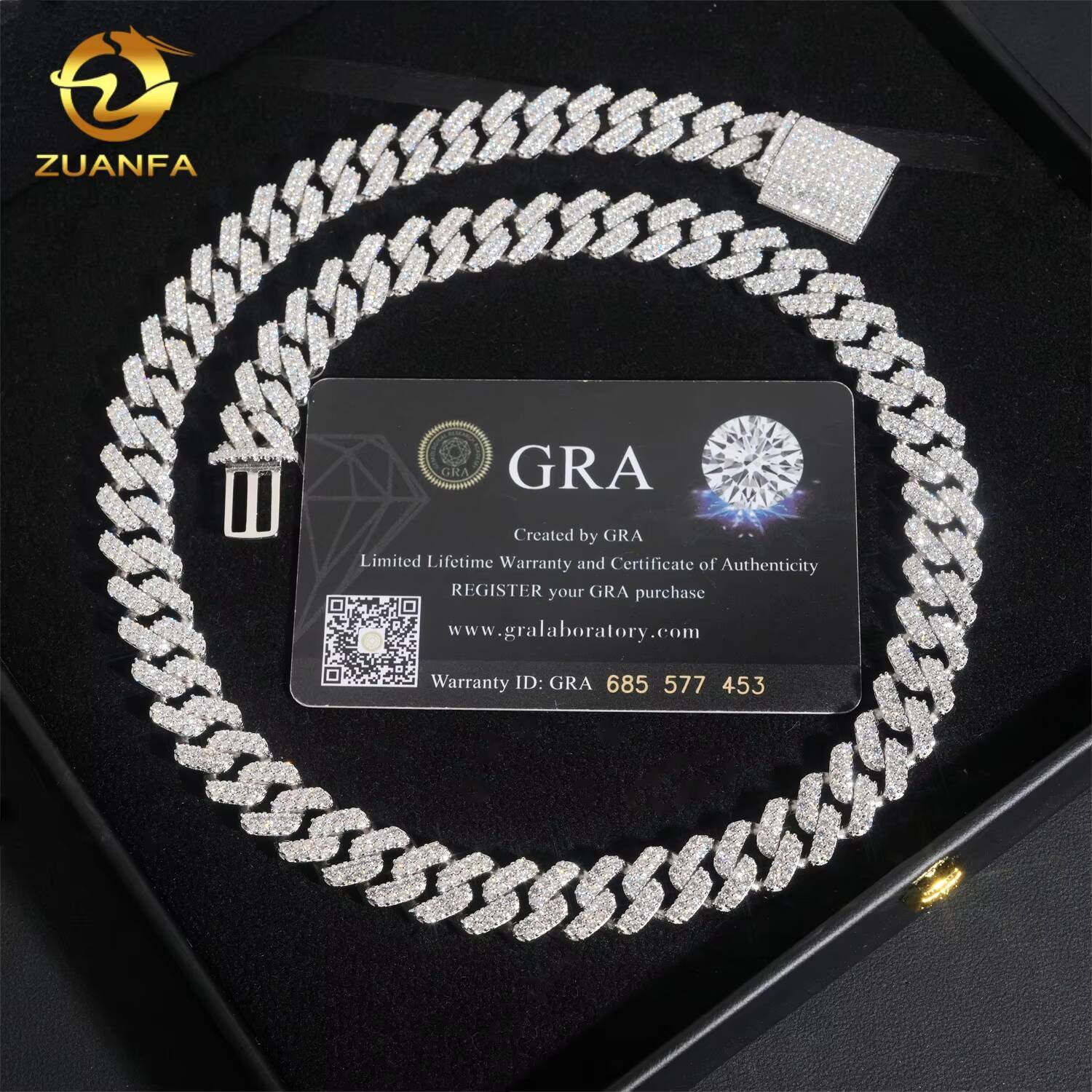 2Rows 125mm Hip Hop Rapper Jewelry Link Chain Custom Iced Out Diamond Miami Cuban Link Chain VVS Moissanite 925 Silver Necklace