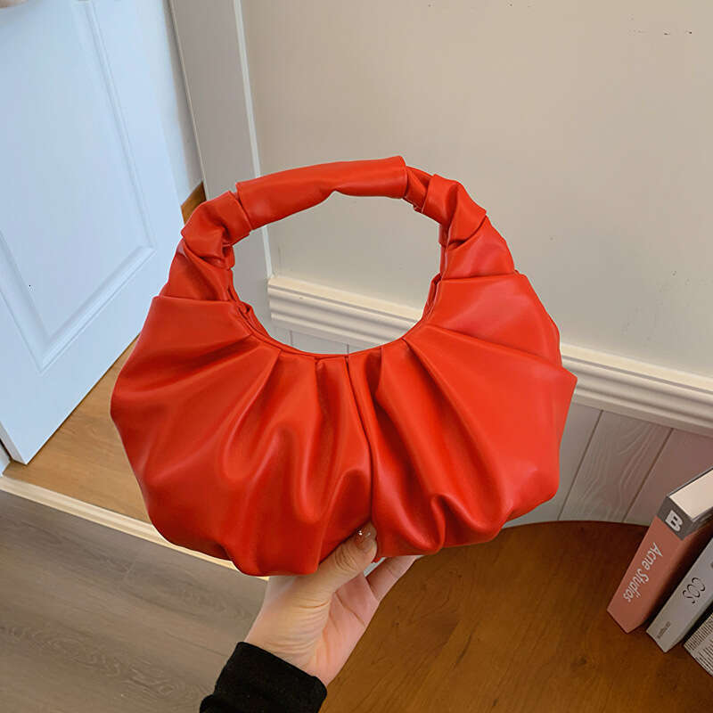 Women's Solid Color PU Cloud Bag Trendy Fashion Pleated Niche Design Handbag Elegant Ladies Shoulder Crossbody