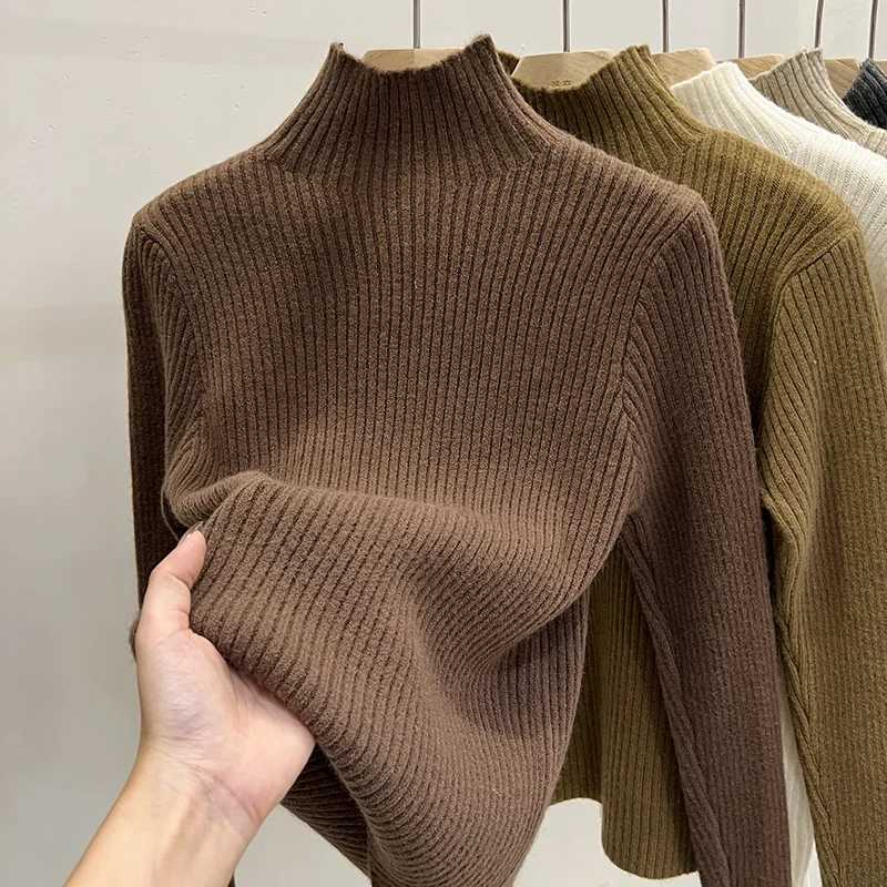 2025 Women Autumn Winter Solid Color Base Layer Top Warm Knitted Turtleneck Sweater Korean Style Long Sleeves Versatile Pullover Z250905