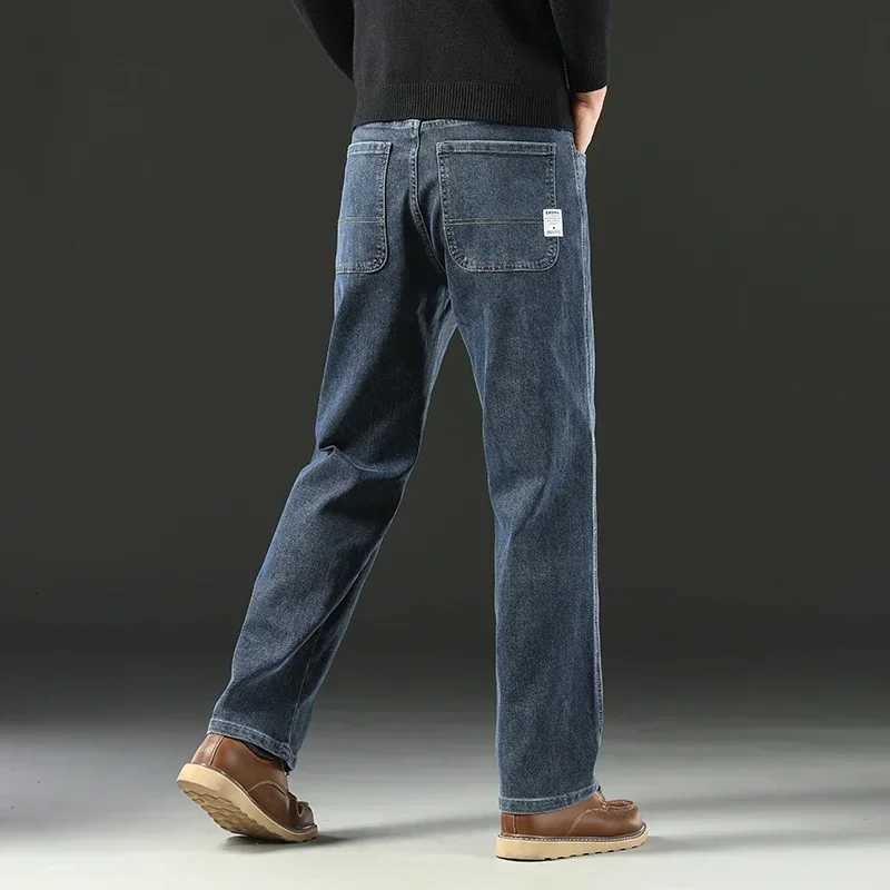 Classic Mens Blue Gray Jeans Fashionable Business Casual Loose Straight Stretch Casual Pants High Quality Fabric Trousers 40 42 W250905