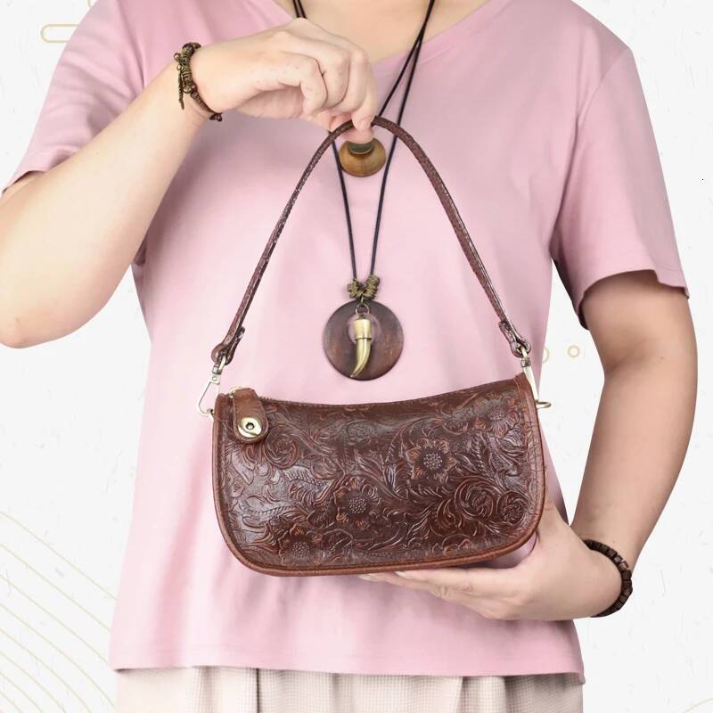 Solid Color Design Underarm Tote Fashion Genuine Leather Crossbody Messenger Handbag Retro Women's Shoulder Bag