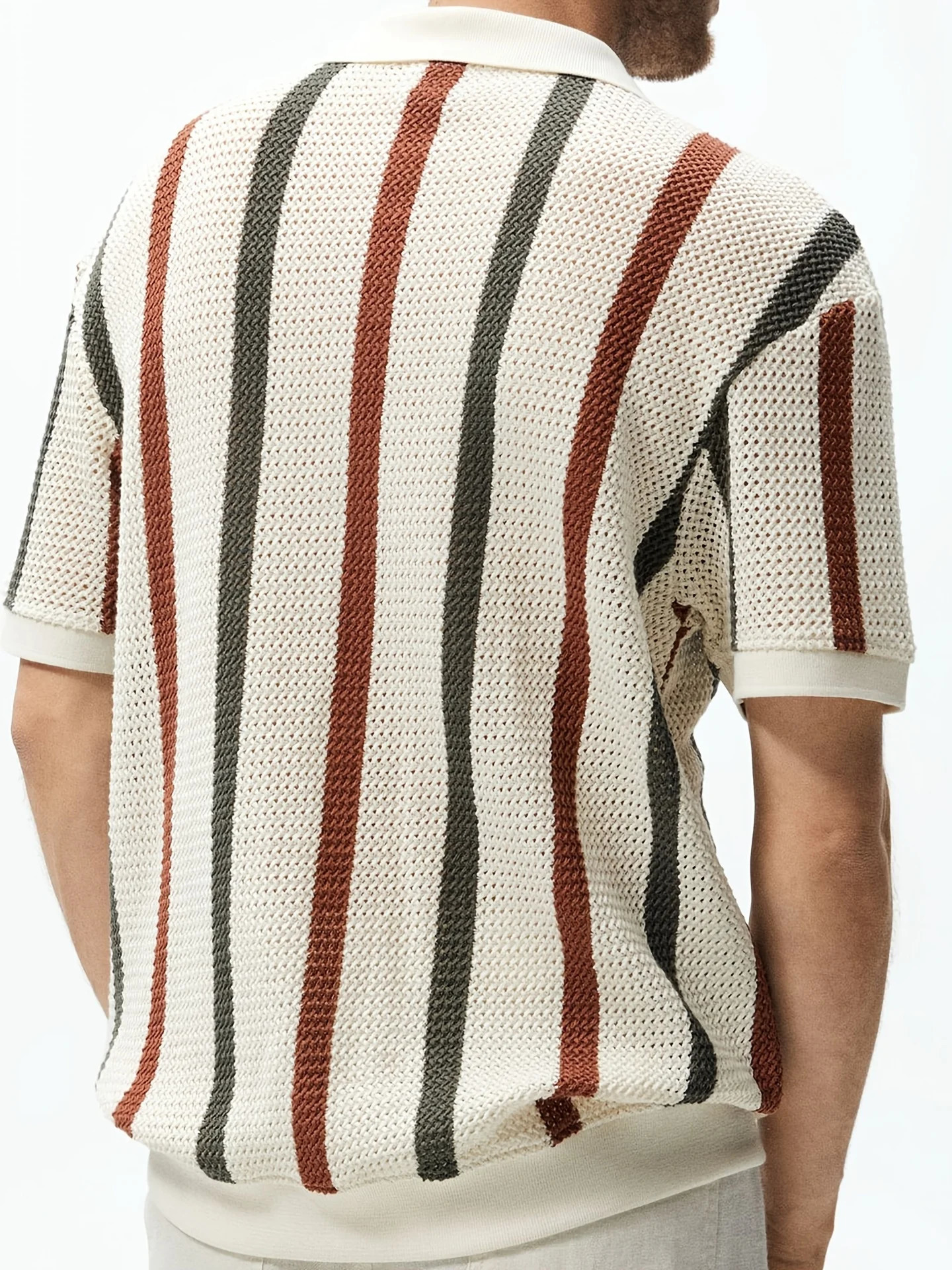Mens Summer Chunky Knit ShortSleeve Polo Shirt With Stripes And Contrast Colors Casual Wear For Daily Outings 250905