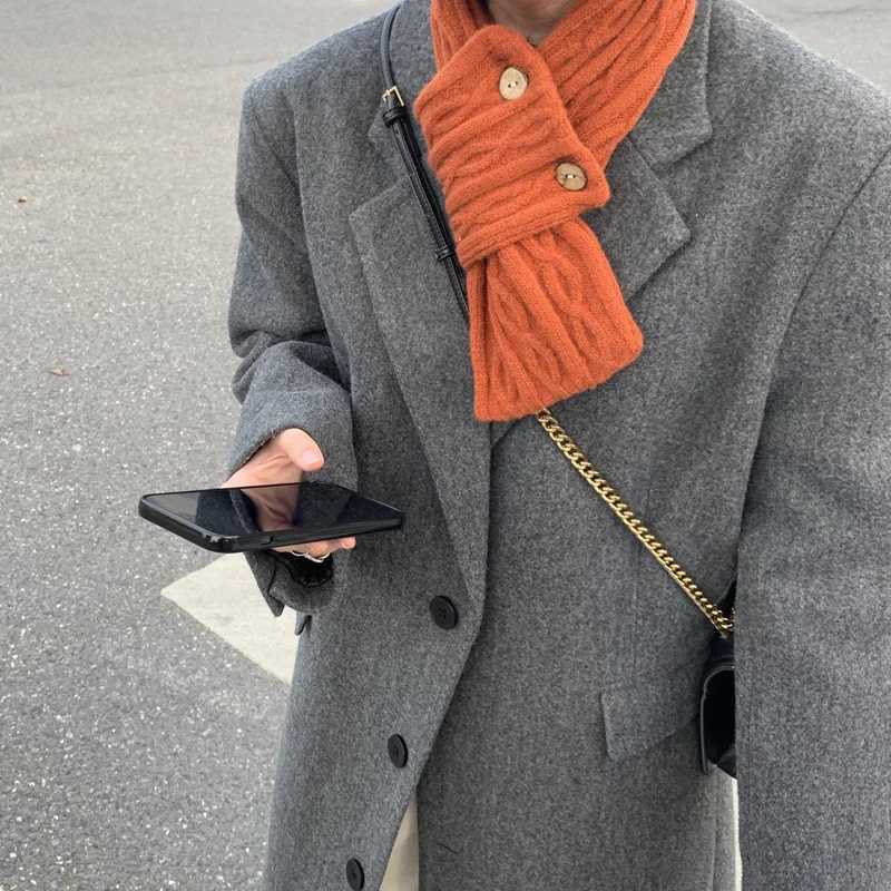 Korean Women Cross Scarf Solid Color Kintted Woolen Scarves Fashion Girl Short Neckerchief Winter Windproof Warm Neck Collar XJ250905