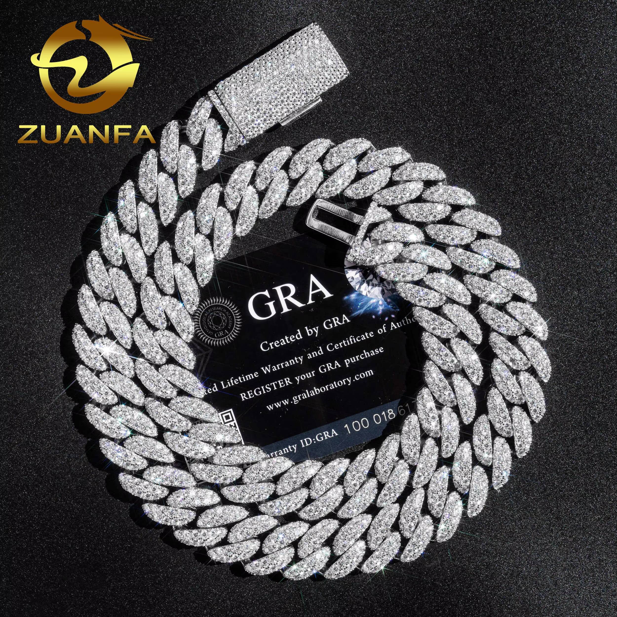 Wholesale Luxury 925 Sterling Silver Jewelry 15mm Custom Necklace Iced Out Cuban Link VVS Moissanite Diamond Cuban Link Chain