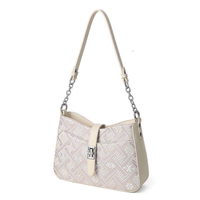 DHEssentials 2025 Spring Ethnic Style Shoulder Bag, PU Leather, Muted White/Purple, Minimalist Crossbody for Women