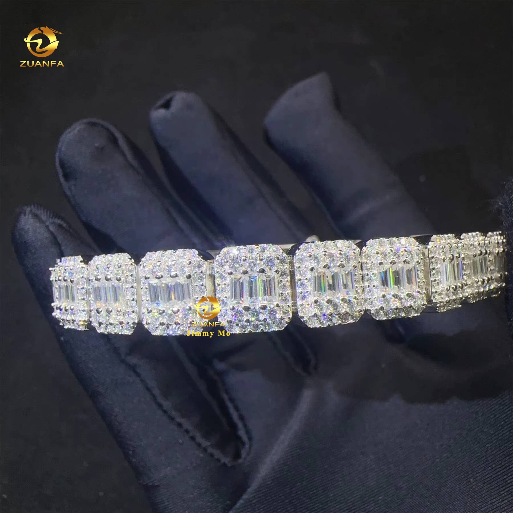 Hot Selling Fashion 9MM Luxury 925 Sterling Silver Iced Out Hip Hop Jewelry Moissanite Baguette Cluster Tennis Chain Bracelet