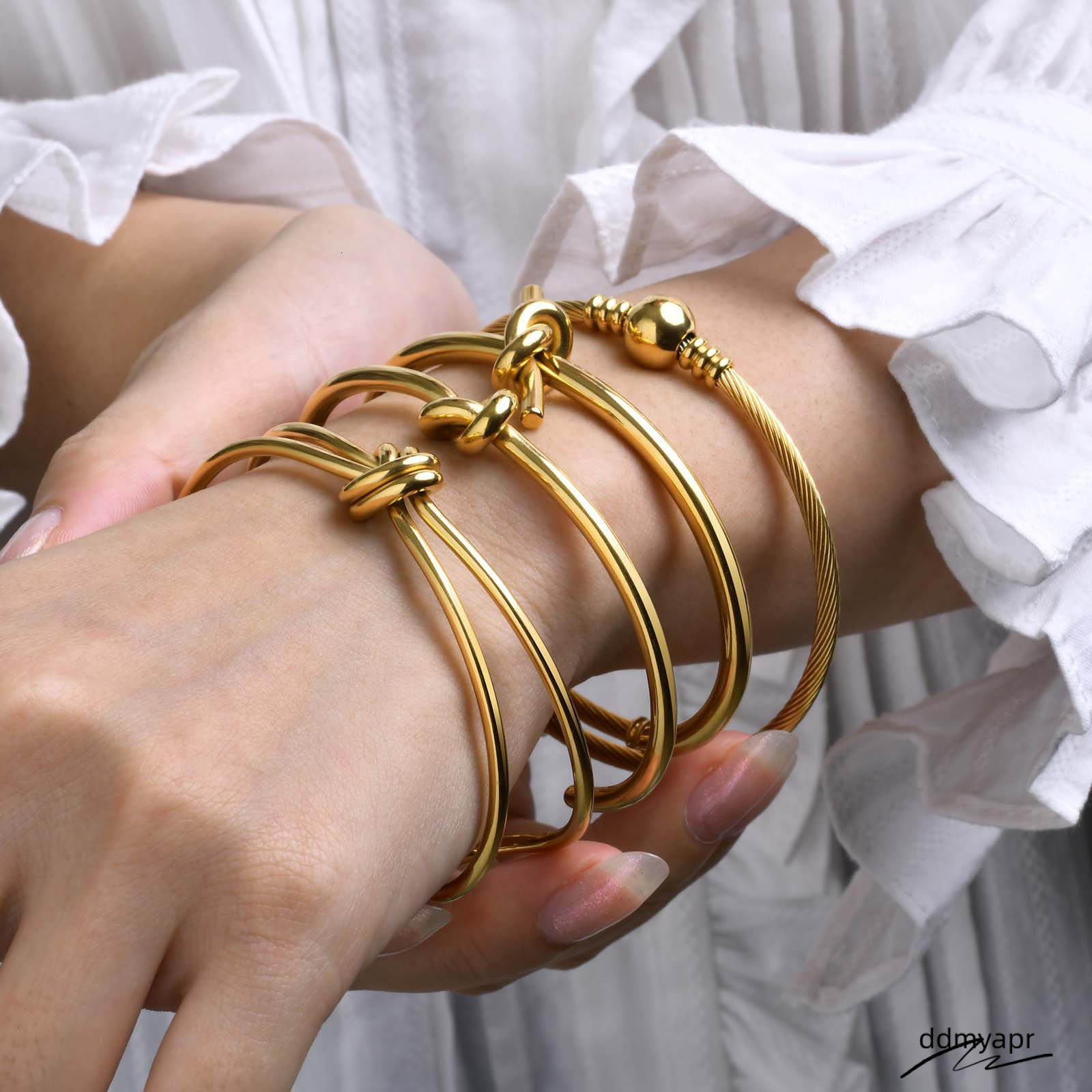 Stainless Steel Metal Knot Open Cuff Bracelet Bangle PVD Plated For ddmyday Women Water Resistant Minimalist Jewelry 250711 ddmyday ddmyday