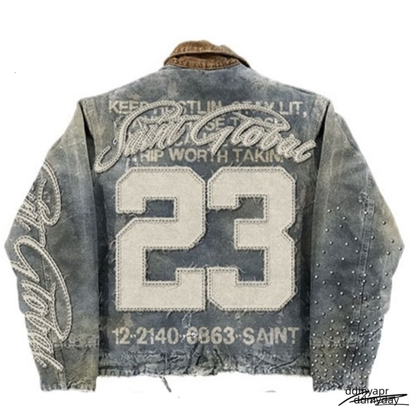 Streetwear Washed Denim Jacket Y2k Clothes Mens Hip Hop Letter Graphic Patch ddmyday Embroidery Blue Oversized Casual Coat 250729 Ddmyday