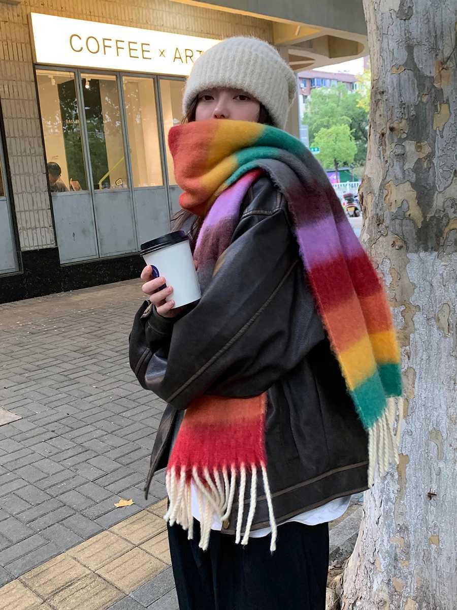 Fashionable Colorful Striped Faux Cashmere Thick Scarf For Women Winter 2025 New Highend Warm Neck WarmerXJ250905