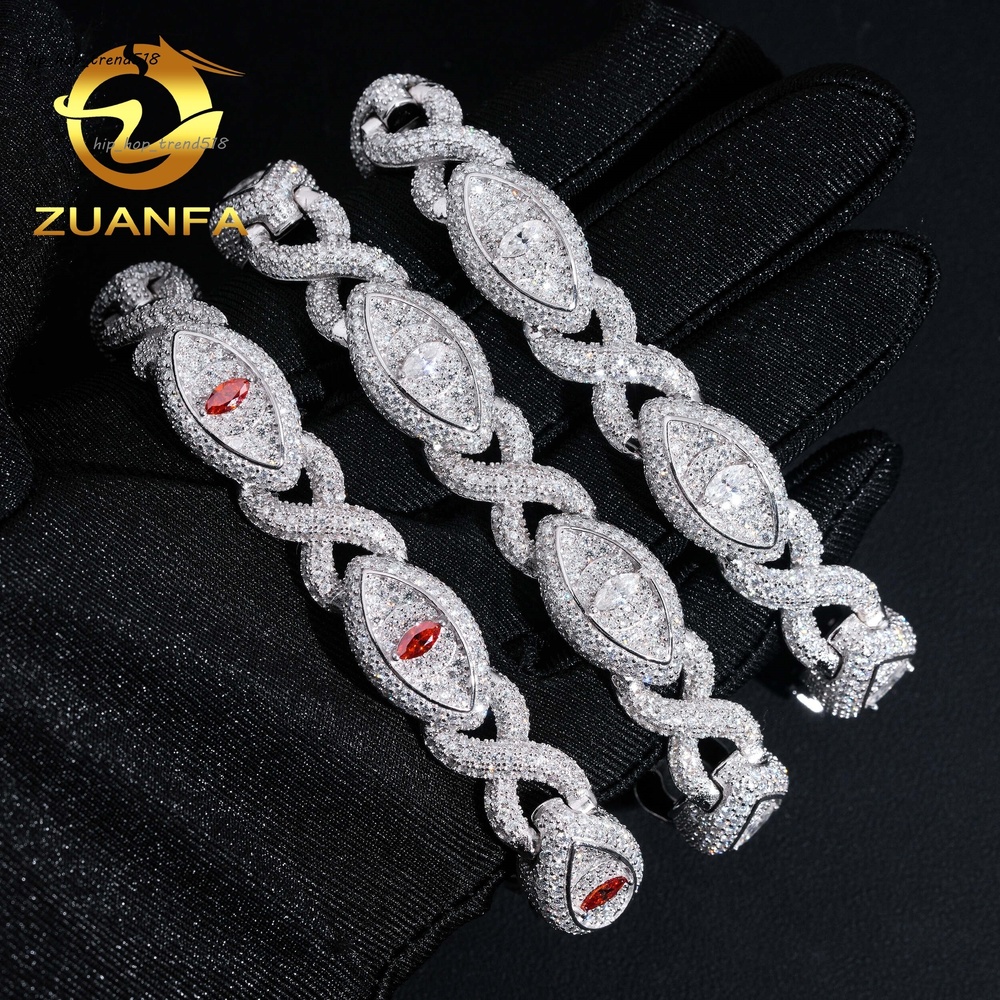 Hip Hop Fine Jewelry Iced Out Moissanite Diamond Mens 13mm Silver Cuban Link Infinity Bracelet