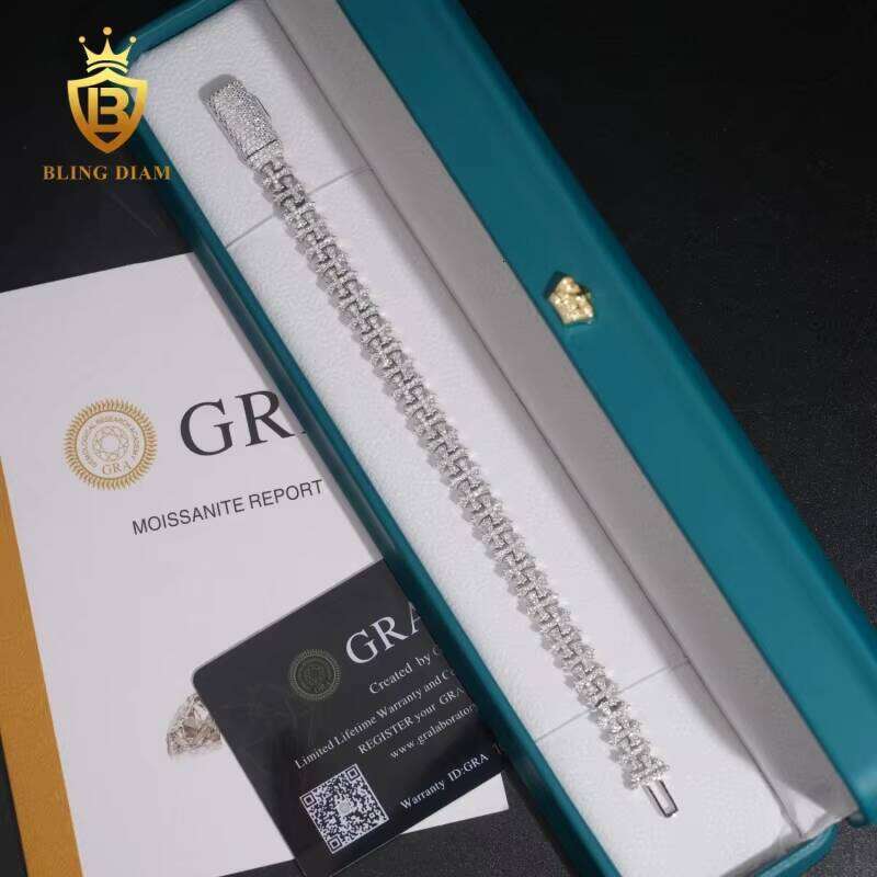 Fashion 8.5mm Cuban Chain Pass Tester VVS Moissanite Cross Necklace Sterling Sier Past Dia Test GRA