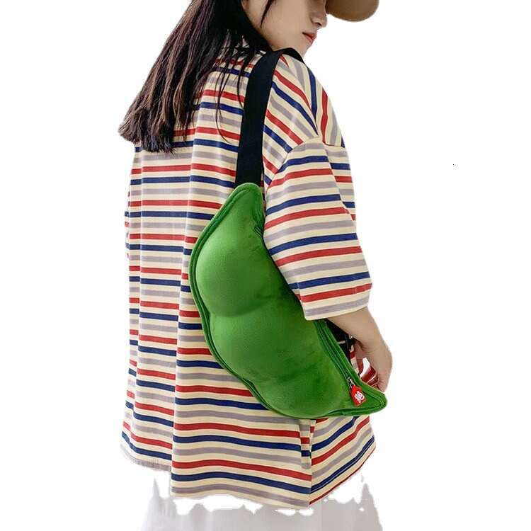 2025 New Women's Large Capacity Soft Plush Shoulder Student Cute Pea Chest Bag
